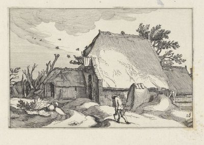 Fazenda e homem com dois baldes Paisagens com fazendas (título da série) de Claes Jansz. Visscher (II)