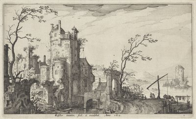 Portão da cidade arruinado na orla marítima de Claes Jansz. Visscher (II)