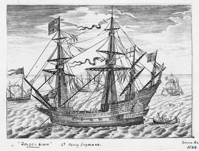 Navio de 40 canhões "Lion" (1557, também conhecido como "Leão de Ouro"), meados do século XVII (gravura) de Claes Jansz Visscher