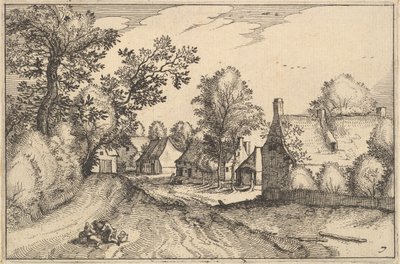 A Village Road, placa 7 das cidades de Regiunculae e vários Ducados de Brabant, ca. 1610 de Claes Jansz Visscher