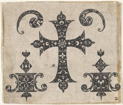 Gravura em Blackwork com Cruz Latina e Pequenos Motivos, ca. 1620 de Claes Jansz Visscher