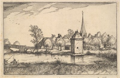 Pond e uma vila, placa 15 das cidades de Regiunculae e vários Ducados de Brabante, ca. 1610 de Claes Jansz Visscher