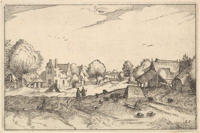 Village Road, placa 20 das cidades de Regiunculae e vários Ducados de Brabant, ca. 1610 de Claes Jansz Visscher