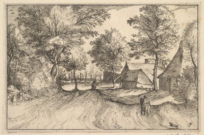 Village Road, placa 4 das cidades de Regiunculae e vários Ducados de Brabant, ca. 1610 de Claes Jansz Visscher