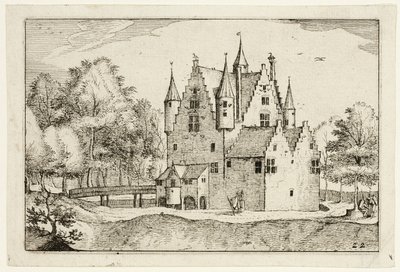 Um castelo, placa 22 a partir de Quadros de quintas, casas de campo e aldeias rústicas (Praediorum villarum et rusticarum casularum icones) de Claes Jansz. Visscher II