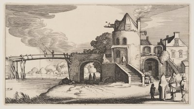 Ponte com uma portagem, de Paisagens (Playsante Lantschappen) de Claes Jansz. Visscher II
