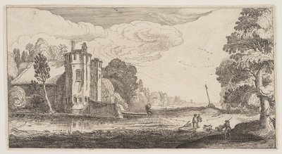 Casa de campo com duas torres hexagonais, de Paisagens (Playsante Lantschappen) de Claes Jansz. Visscher II