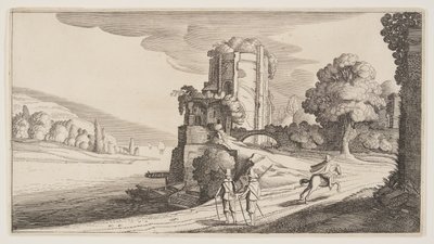 Torre redonda sobre um rio, de Paisagens (Playsante Lantschappen) de Claes Jansz. Visscher II