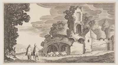Ruínas ao longo de uma estrada, de Paisagens (Playsante Lantschappen) de Claes Jansz. Visscher II