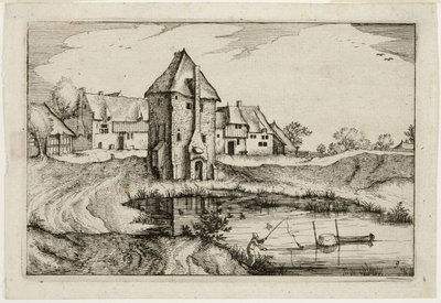 A lagoa, placa nove depois de Quadros de quintas, casas de campo e aldeias rústicas (Praediorum villarum et rusticarum casularum icones) de Claes Jansz. Visscher II