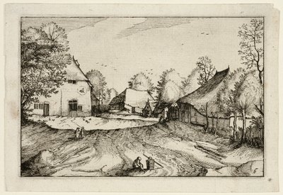 A estalagem de Swann, placa seis depois de Quadros de quintas, casas de campo e aldeias rústicas (Praediorum villarum et rusticarum casularum icones) de Claes Jansz. Visscher II