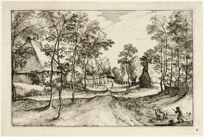 Village Road, placa catorze depois de Pictures of Farms, Country Houses and Rustic Villages (Praediorum villarum et rusticarum casularum icones) de Claes Jansz. Visscher II