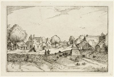 Village Road, placa vinte após Pictures of Farms, Country Houses and Rustic Villages (Praediorum villarum et rusticarum casularum icones) de Claes Jansz. Visscher II