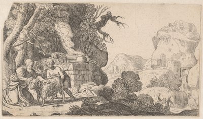 Abraão e Isaac com o carneiro sacrificial
História de Abraão (título da série) de Claes Moeyaert