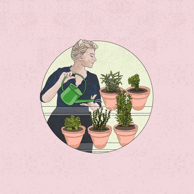 Jardinagem com ervas aromáticas, 2024 (digital) de Claire Huntley
