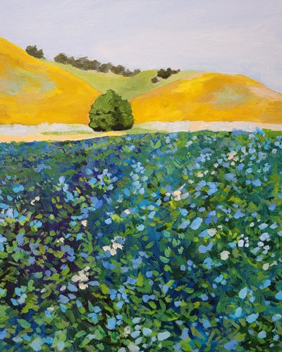 Campo de flores azuis vibrantes de Claire Whitehead
