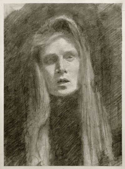 Retrato feminino com lenço na cabeça (auto-retrato) de Clara Siewert