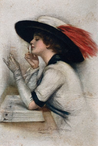 Uma elegante jovem mulher que votou nas eleições de 1920 nos Estados Unidos, século 20 (cor litho) de Clarence F. Underwood