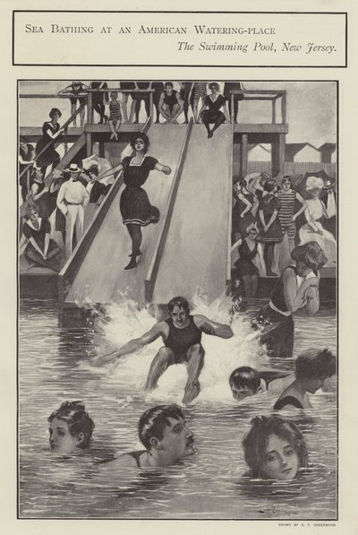 Banho de mar numa piscina em Nova Jersey, Estados Unidos (litho) de Clarence F. Underwood