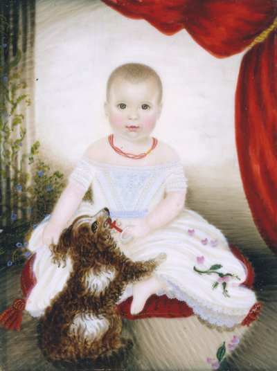 Baby with Rattle and Dog, 1842. de Clarissa Peters