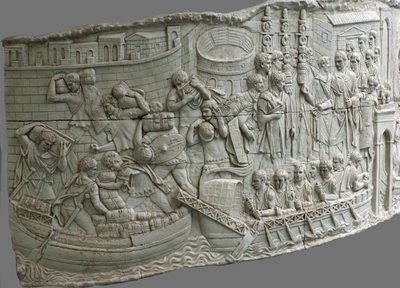As galés romanas. Detalhe de relevo da coluna de Trajano, séculos I e II de Classical Antiquities