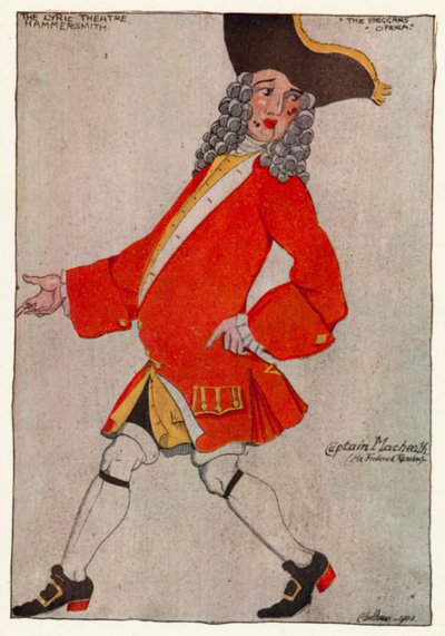 A Ópera do Mendigo, Capitão Macheath (cor litho) de Claud Lovat Fraser