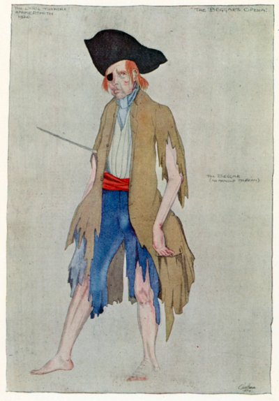 A Ópera do Mendigo, O Mendigo (cor litho) de Claud Lovat Fraser