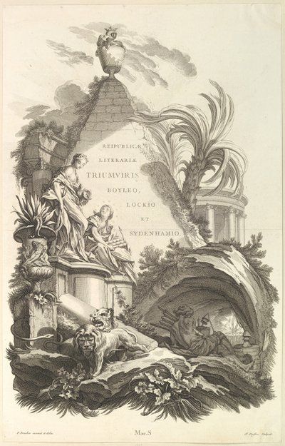 Frontispício do Túmulo de Boyle, Locke e Sydenham Frontispício do Túmulo..., ca. 1736. de Claude Augustin Duflos