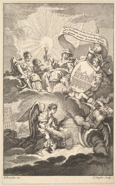 Frontispício, do Edifício de São Sulpício de Alexis Piron, ca. 1744. de Claude Augustin Duflos