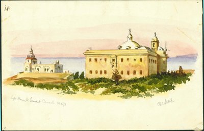 Casa de luz e convento, Carmel, 1873 (nós lápis sobre papel) de Claude Conder