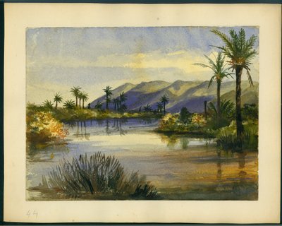 A foz do rio Kishon e Monte Carmelo (wc e lápis sobre papel) de Claude Conder