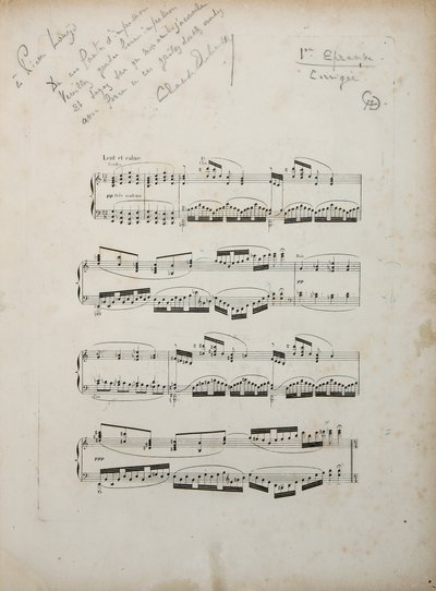 Página da primeira prova corrigida de "La damoiselle elue", c.1887-88 de Claude Debussy