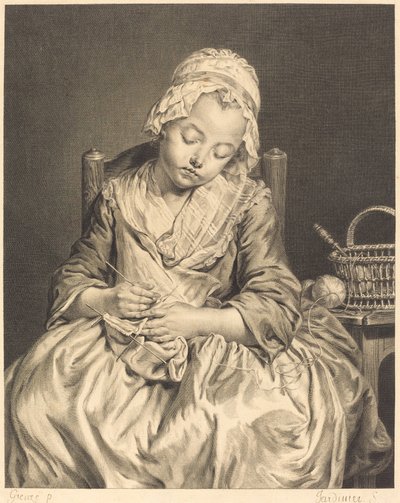 La tricoteuse endormie de Claude Donat Jardinier after Jean Baptiste Greuze