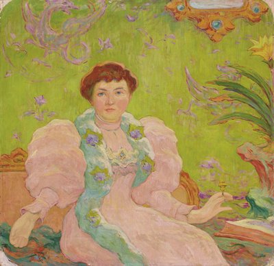 Mulher jovem de vestido rosa; Mulher jovem com um vestido rosa, c.1893 (óleo sobre tela) de Claude Emile Schuffenecker