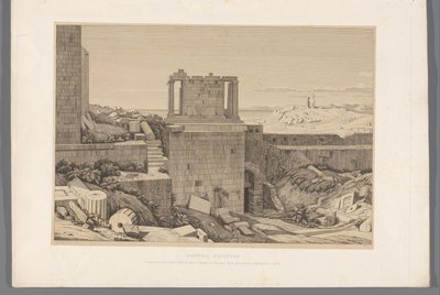 Gezicht op de Akropolis van Athene Acrópole de Atenas (título no objeto) Vistas dos locais mais famosos da Grécia antiga (...) (título da série) de Claude Félix Théodore Caruelle d