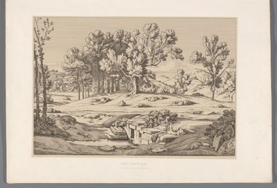 Landschap com gezicht op de berg Pentelikon Monte Pentelic (título no objeto) Vistas dos locais mais famosos da Grécia antiga (...) (título da série) de Claude Félix Théodore Caruelle d
