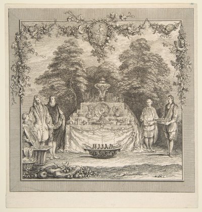 O Lanche Preparado em um Jardim.n.d. Criadores: Claude Gillot, Jacques Gabriel Huquier. de Claude Gillot, Jacques Gabriel Huquier