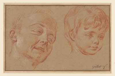 Esboço de duas cabeças de Claude Gillot (possibly)