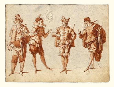 Quatro figuras em traje teatral de Claude Gillot