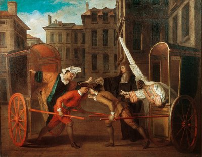 "As duas carruagens", c.1707 (óleo sobre tela) de Claude Gillot
