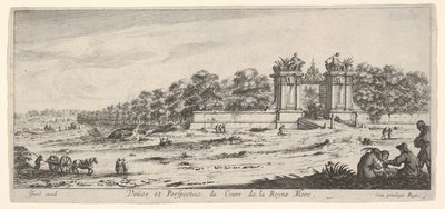 Vista do portão da residência da rainha mãe, da série Views and new ..., ca. 1644 de Claude Goyrand