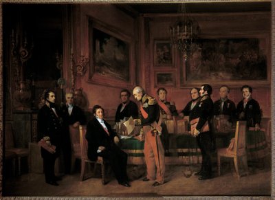 Conselho de Ministros no Palais des Tuileries, Marechal Soult apresenta a Louis Philippe I (1773-1850) a lei do regimento em 15 de agosto de Claude Jacquand