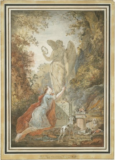 Um artista adorando uma estátua de virtude de Claude Jean Baptiste Hoin