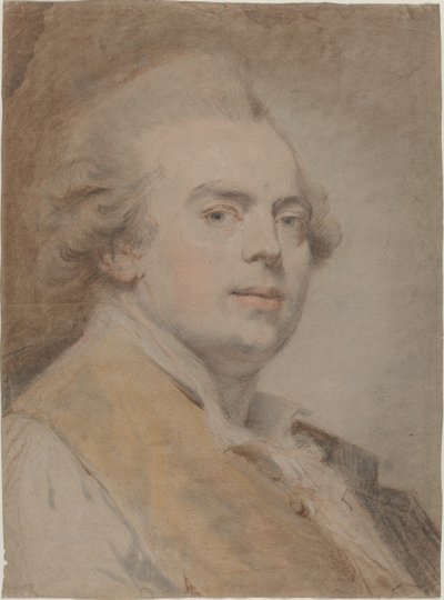 Auto-retrato, c.1780 (giz vermelho e preto e pastel sobre papel) de Claude Jean Baptiste Hoin
