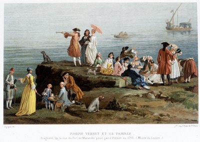 Joseph Vernet e sua família - Reprodução do século XIX de um fragmento da vista do porto de Marselha pintado por Vernet em 1753 (Museu do Louvre) de Claude Joseph (after) Vernet