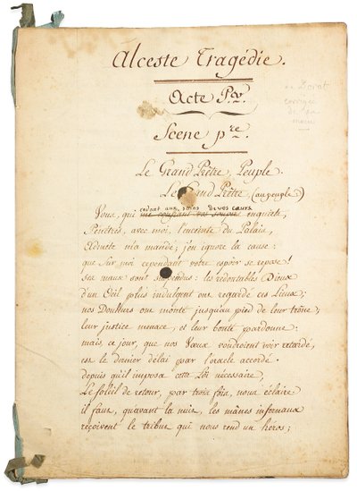 Manuscrito de "Alceste" de Claude-Joseph Dorat