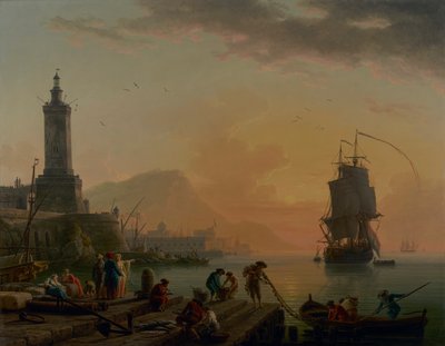 Porto mediterrânico. Vento calmo, noite calma. de Claude Joseph Vernet
