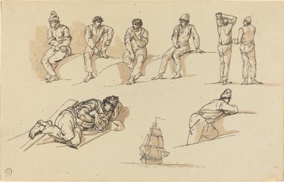 Oito estudos de figuras e um navio no mar de Claude Joseph Vernet