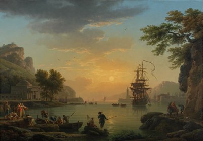 "Paysage au coucher de soleil avec retour de peche" (Uma paisagem ao pôr-do-sol com pescadores retornando com sua captura) Peinture de Claude Joseph Vernet (1714-1789) Óleo sobre tela 1773 Dim 114,5x164 cm Galeria Nacional, Londres de Claude Joseph Vernet
