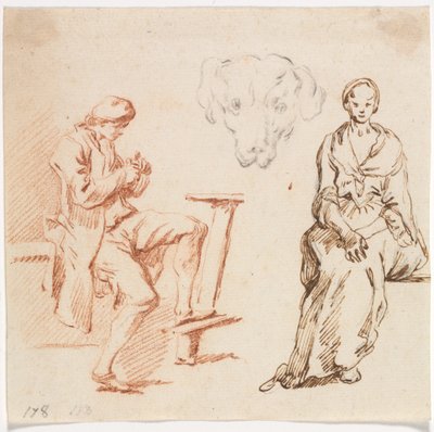 Folha de Estudos: Homem Sentado, Cabeça de Cachorro, Mulher Sentada de Claude Joseph Vernet